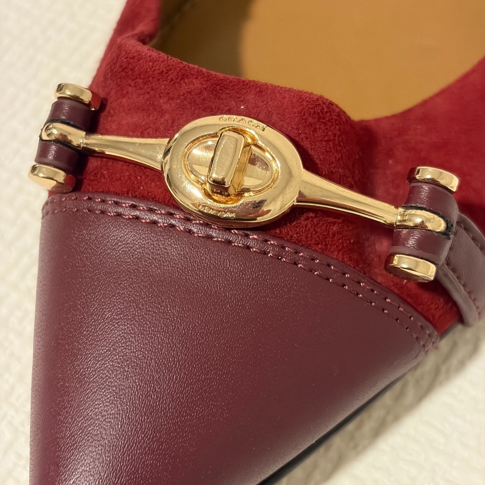 Coach Womens Burgundy Suede Leather Pointed Toe Turnlock Kitten Heel Pumps 8B - Picture 12 of 12